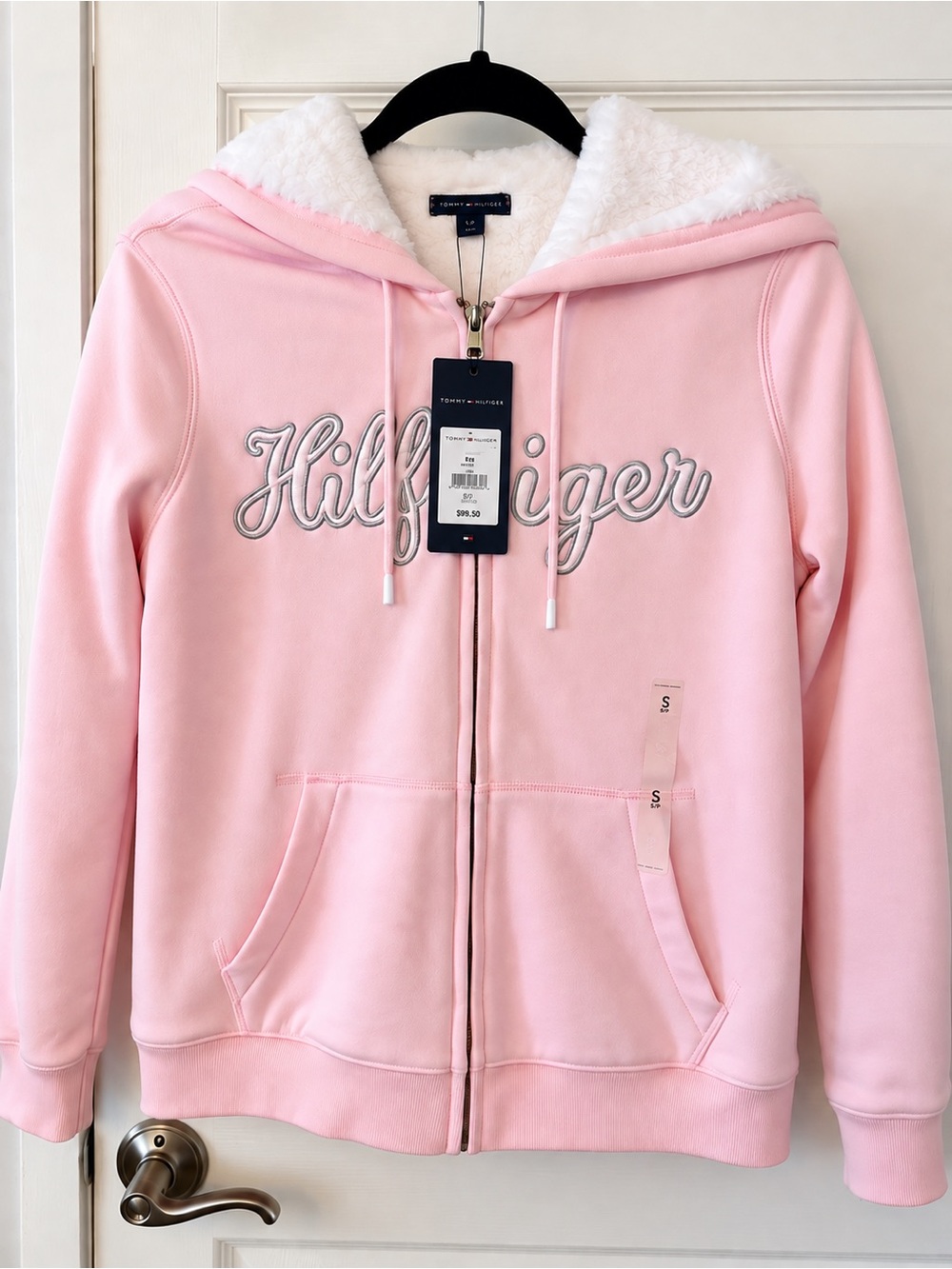 Tommy Hilfiger Women’s Pink Sherpa Lined Hoodie Jacket Size S NWT